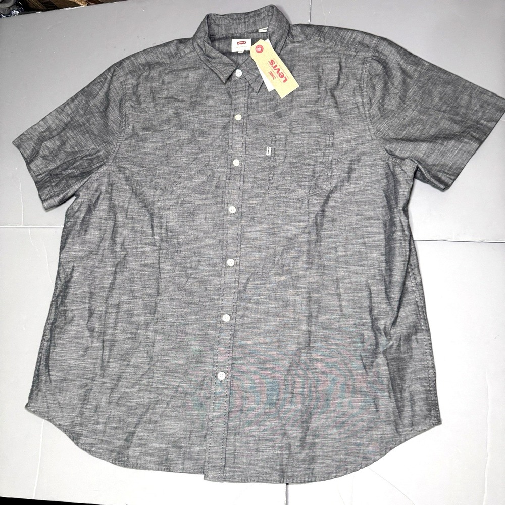 Levis Shirt Mens XXL 2XL Short Sleeve Gray Chambray Cotton New
